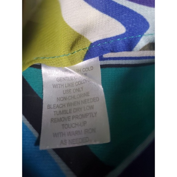 Sunny Leigh Womens Sheer Blue and Green Multicolor V-Neck Artsy Tunic Sz L - Picture 6 of 6